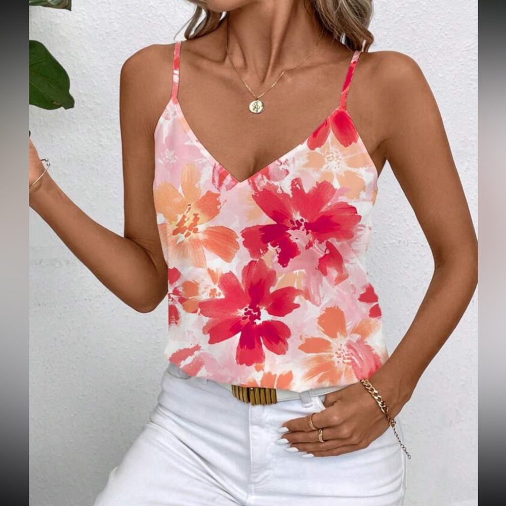 Floral Orange Red Camisole Top